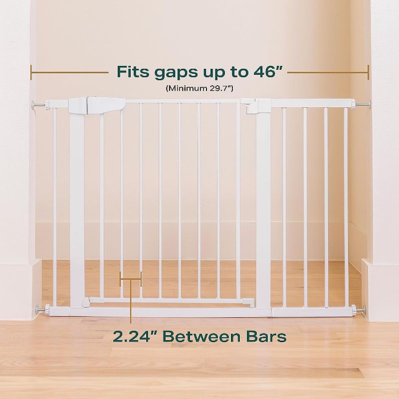 Photo 2 of Cumbor 29.7-46" Baby Gate for Stairs, Mom's Choice Awards Winner-Auto Close Dog Gate for the House, Easy Install Pressure Mounted Pet Gates for Doorways, Easy Walk Thru Wide Safety Gate for Dog, White