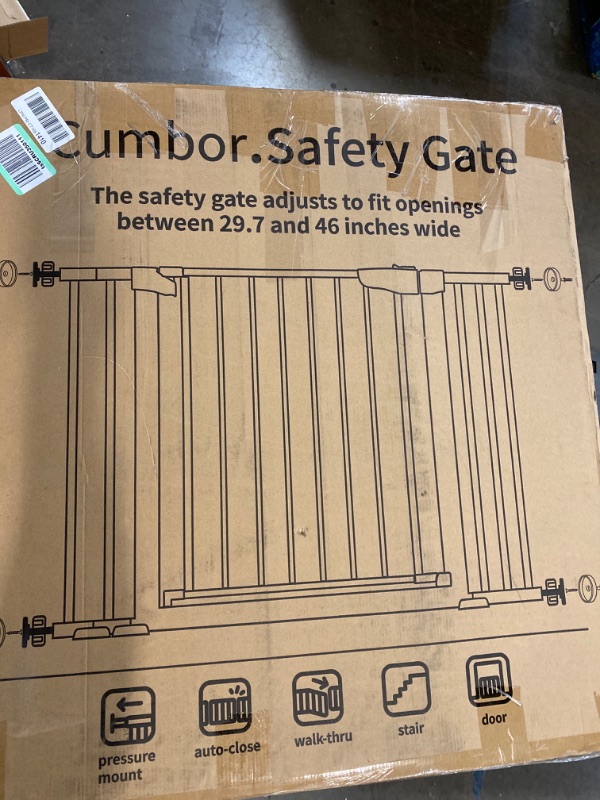 Photo 3 of Cumbor 29.7-46" Baby Gate for Stairs, Mom's Choice Awards Winner-Auto Close Dog Gate for the House, Easy Install Pressure Mounted Pet Gates for Doorways, Easy Walk Thru Wide Safety Gate for Dog, White