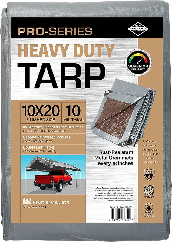 Photo 1 of 10x20 Heavy Duty Tarp, 10 Mil Thick, Waterproof, Tear & Fade Resistant, High Durability, UV Treated, Grommets Every 18 Inches. (Silver/Brown - Reversible) (10 x 20 Feet)