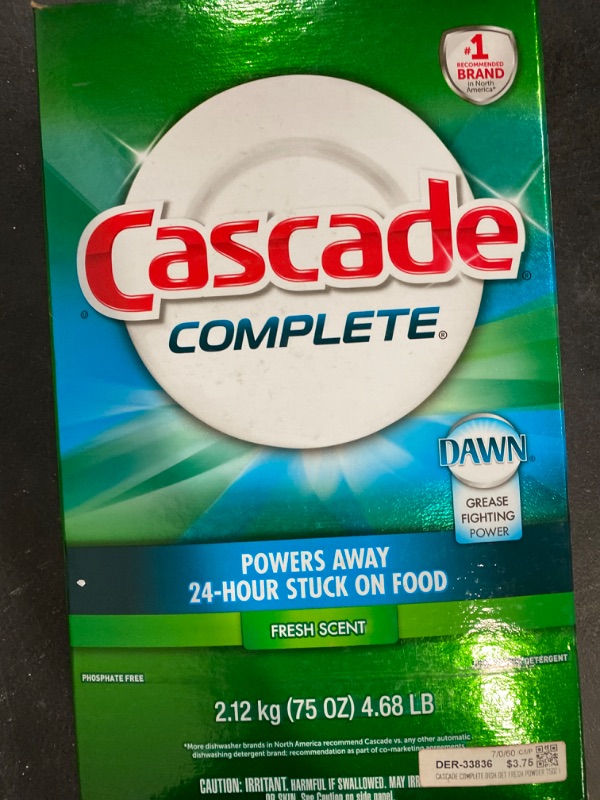 Photo 1 of Cascade Complete Powder Dishwasher Detergent, Fresh Scent, 75 oz, White Fresh 4.68 Pound (Pack of 1)