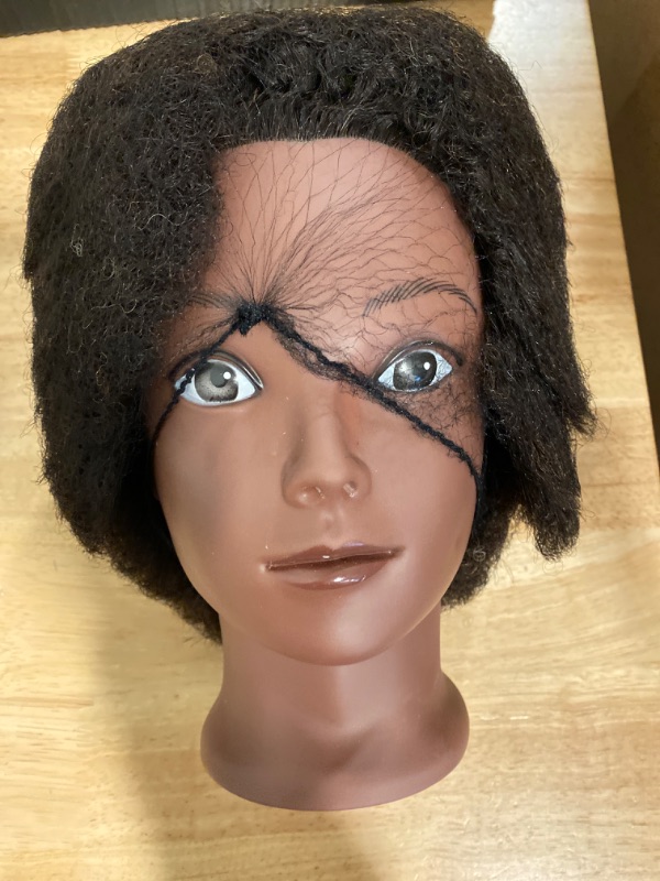 Photo 3 of Rruaneal Afro Hair Mannequin Head With 100% Human Hair Curly Cosmetology Doll Head Stand for Display Hairdresser Practice Braiding Styling Training head mannequin?2# Black 10Inch?