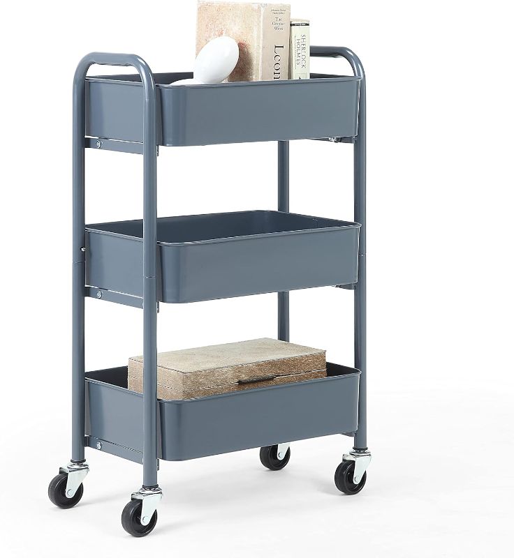 Photo 1 of SunnyPoint 3-Tier Delicate Compact Rolling Metal Storage Organizer - Mobile Utility Cart Kitchen/Under Desk Cart with Caster Wheels (grey, Compact (15.5" X 26.8" X 10.27"))