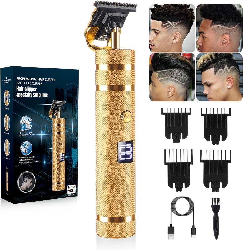 Photo 1 of Hair Clippers for Men, Beard Trimmer Zero Gapped Cordless Hair Trimmer T-Blade Trimmer Mens Hair Clippers Shaver Edgers Clippers Grooming Kit with Guide Combs Gifts for Men (Gold)