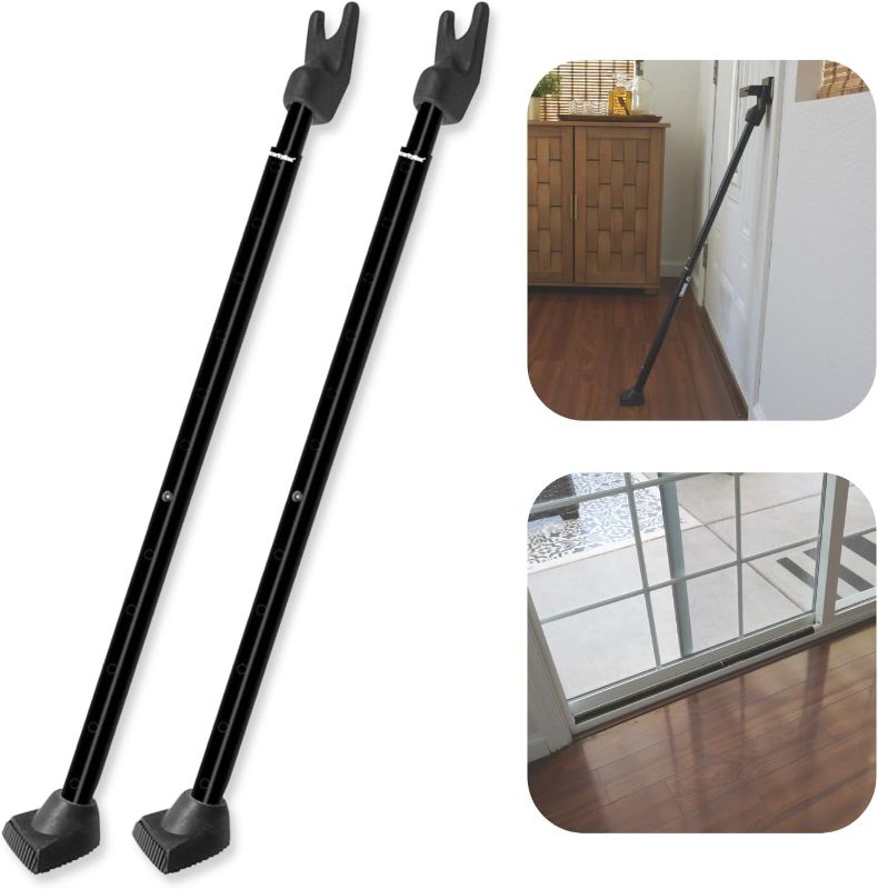 Photo 1 of SECURITYMAN 2-in-1 Door Security Bar & Sliding Patio Door Security Bar (2 Pack) via Interchangeable Caps - Heavy Duty Iron Construction Door Stoppers for Home, Apartment, Travel Hotel - Black