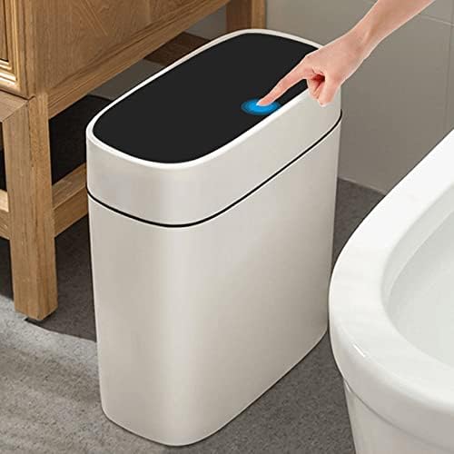 Photo 1 of WOA WOA 14 Litre Trash Can with Press Top Lid | 3.7 Gallons Black Plastic Garbage Bin | Slim Wastebasket for Bathroom, Kitchen, Toilet, Office, Room, Bedroom
