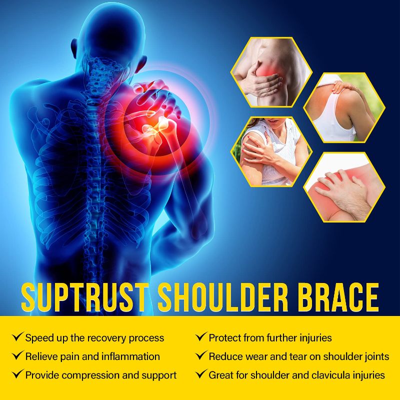Photo 1 of Suptrust Recovery Shoulder Brace for Men and Women, Shoulder Stability Support Brace, Adjustable Fit Sleeve Wrap, Relief for Shoulder Injuries and Tendonitis, One Size Regular, Dark Black