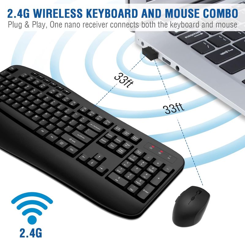 Photo 2 of Wireless Keyboard Mouse Combo, EDJO 2.4G Full-Sized Large Wireless Keyboard with Comfortable Palm Rest and Optical Wireless Mouse for Windows, Mac OS PC/Desktops/Computer/Laptops