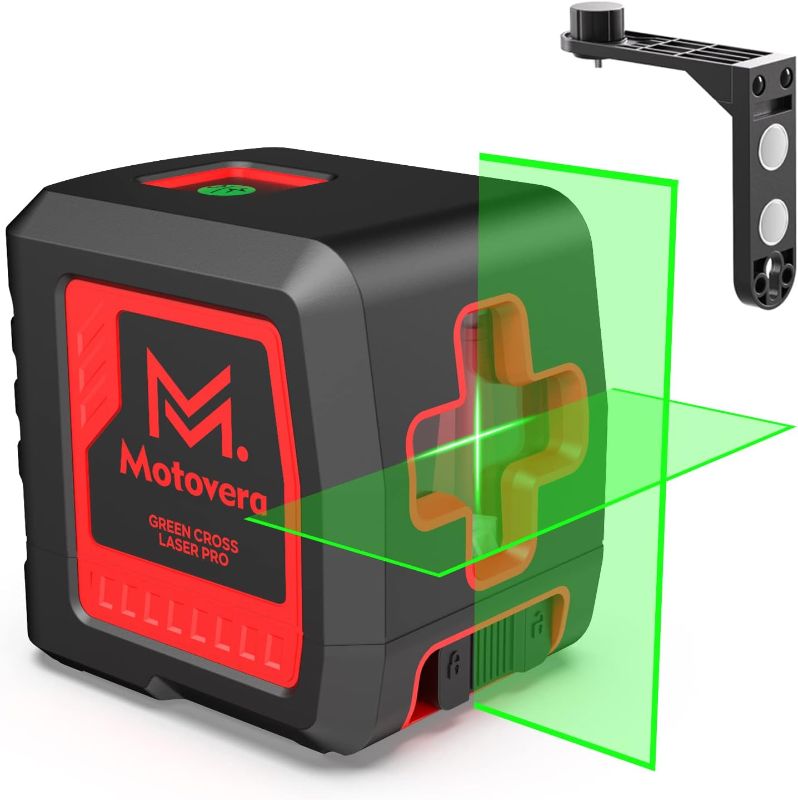 Photo 1 of Motovera Laser Level, 100 feet Self Leveling Laser Level, Green Cross Line Self leveling, 4 Brightness Adjustment, Manual Self leveling and Pulse Mode, IP54 Waterproof Battery Carrying Bag Included