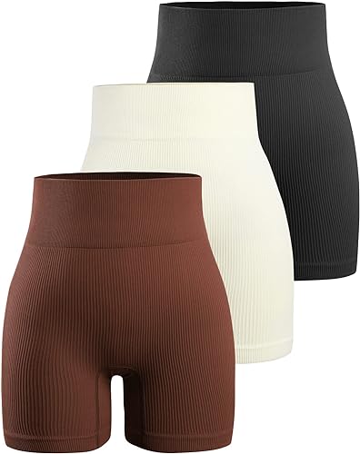 Photo 1 of OQQ Women's 3 Piece Butt Lifting Yoga Shorts Workout High Waist Tummy Control Ruched Booty Pants