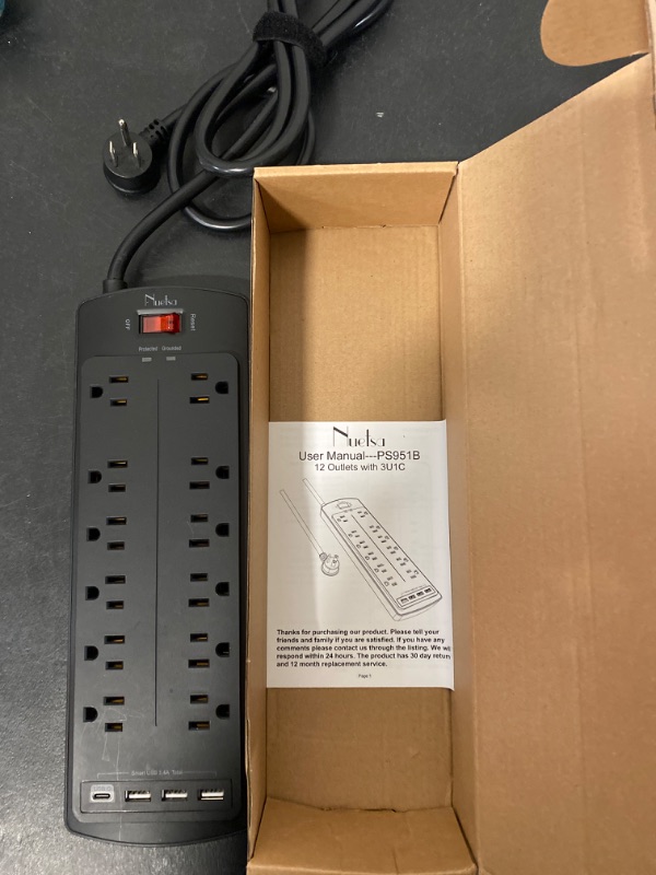 Photo 2 of Power Strip, Nuetsa Surge Protector with 12 Outlets and 4 USB Ports, 6 Feet Flat Plug Extension Cord (1875W/15A) for for Home, Office, Dorm Essentials, 2700 Joules, ETL Listed (Black)