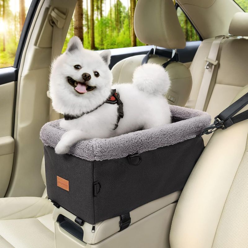 Photo 1 of BurgeonNest Dog Car Seat for Small Dog, Center Console Dog Booster Seat with Metal Frame, Upgraded Pet Car Seat with Double Protection Seat Belts, Washable Cushion, Safety Leash and Storage Pocket