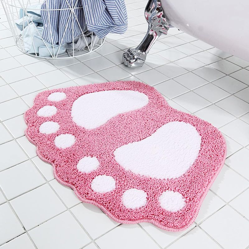 Photo 1 of Aiegoor Bathroom Rugs Mats Water Absorbent Non-Slip Used in Bathroom, Shower, Room, Etc.Soft Microfiber Bath Mat Machine Washable Big Feet Mat (Pink, 19x26'')