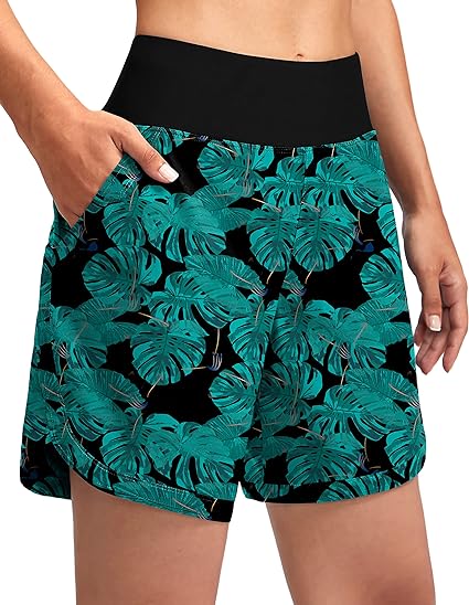 Photo 1 of G Gradual Women's 7" Quick Dry Swim Board Shorts Swimming Bottoms High Waisted Beach Shorts for Women with Liner Pockets XXL