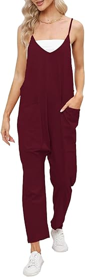 Photo 1 of DEEP SELF Women's Loose Casual V Neck Sleeveless Jumpsuits Adjustable Spaghetti Straps Harem Long Pants Overalls With Pockets XL
