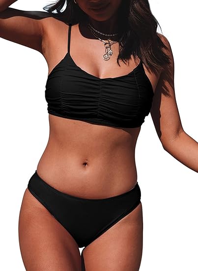Photo 1 of Women Scoop Neck Bathing Suits Push up Bikini Sets Front Ruched Two Pieces Swimsuits size M