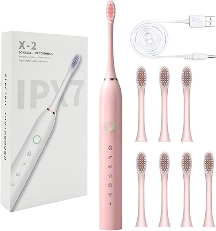 Photo 1 of Wuchoa Electric Toothbrush for Adults with 8 Brush Heads Smart 6 Speed Timer Electric Toothbrush Ipx7 Waterproof ?????????? pink 