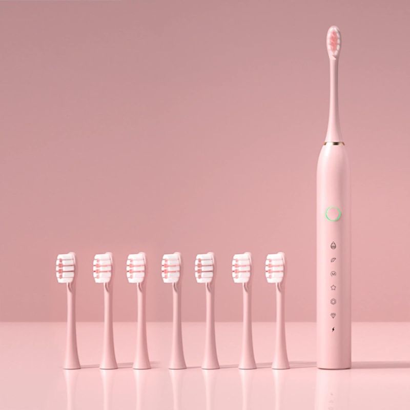 Photo 2 of Wuchoa Electric Toothbrush for Adults with 8 Brush Heads Smart 6 Speed Timer Electric Toothbrush Ipx7 Waterproof ?????????? pink 