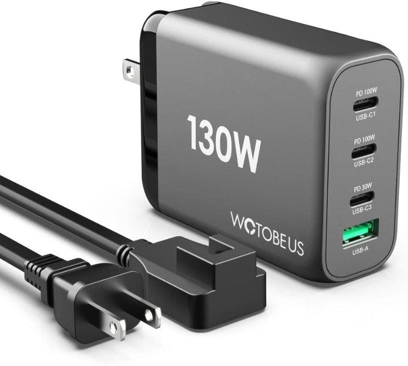 Photo 1 of WOTOBEUS 130W USB C GaN Wall Charger & AC Cable - 4 Ports Power Adapter - PD100W PPS45W Super Fast Charging Station for iPhone 15 14 13 iPad MacBook Pro Air Samsung Galaxy S23 Pixel Type-C Laptop