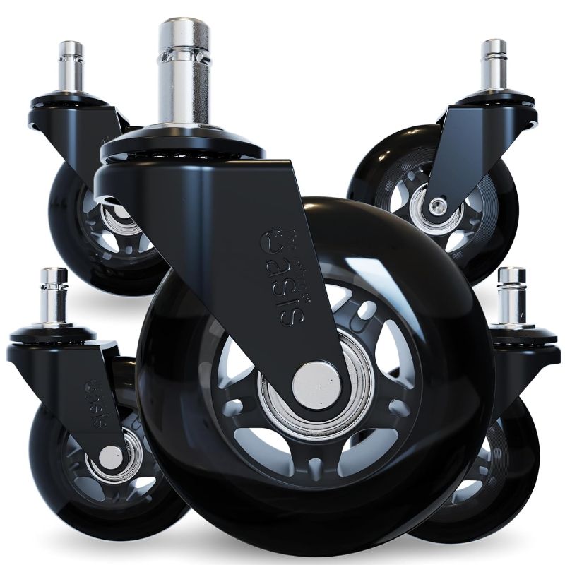 Photo 1 of The Original Rollerblade Office Chair Wheels (As Seen On PBS) - Incredibly Smooth & Quiet Rolling Casters - Safe for Hardwood Floors & Carpet - Easy Installation with Universal Fit - Black