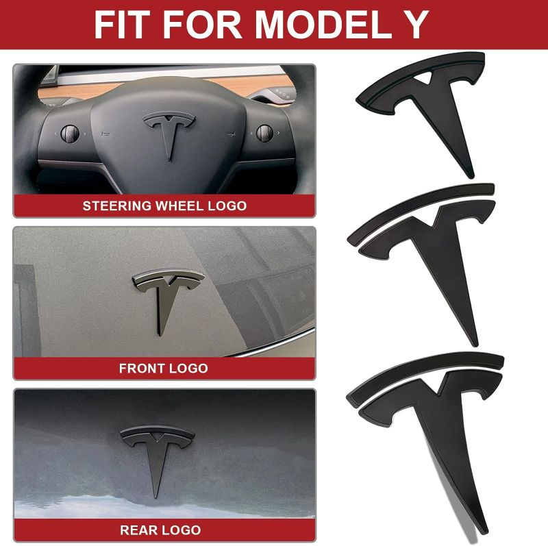 Photo 2 of Tesla Model Y Logo Cover Sticker Front Trunk/Rear Trunk Logo Decal Cover 3Pcs/Set, Tesla Model Y Accessories Emblem Sticker, Matt Black (Matte Black)