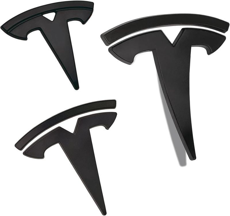 Photo 1 of Tesla Model Y Logo Cover Sticker Front Trunk/Rear Trunk Logo Decal Cover 3Pcs/Set, Tesla Model Y Accessories Emblem Sticker, Matt Black (Matte Black)