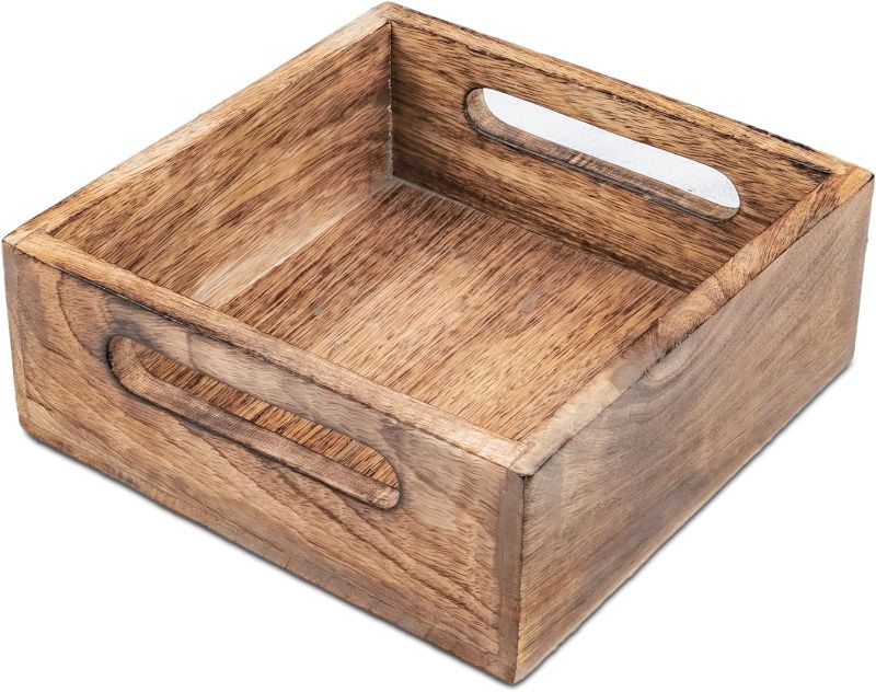 Photo 1 of Samhita Square Burning Finish Mango Wood Napkin Holder For Restaurant Decor Kitchen Bar Accessories (7.5"x 7.5"x 2.75")