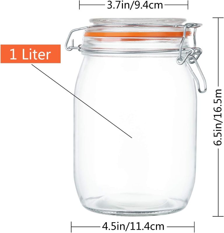 Photo 2 of Encheng 32 oz Wide Mouth Mason Jars With Airtight Hinged Lids, Leak Proof Rubber Gasket - 1000ml Glass Storage Containers, Set of 4