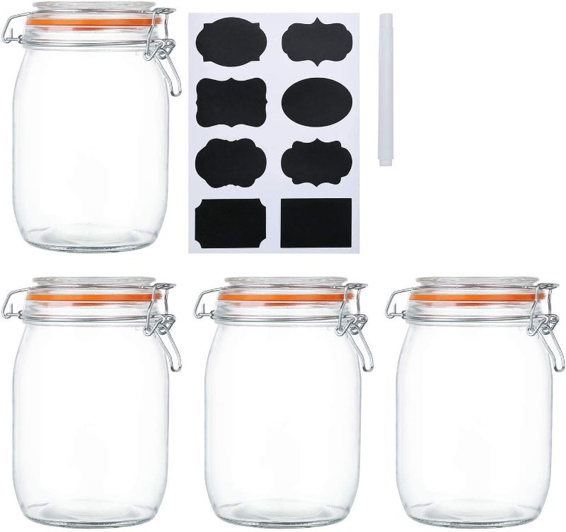 Photo 1 of Encheng 32 oz Wide Mouth Mason Jars With Airtight Hinged Lids, Leak Proof Rubber Gasket - 1000ml Glass Storage Containers, Set of 4