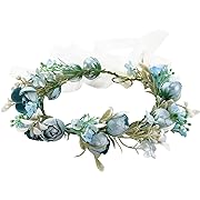 Photo 1 of Floral Fall Wedding Bridal Camellia Flower Crown BohoHeadpiece Flower Girl Halo Maternity Photo Props FL-27 (Blue)