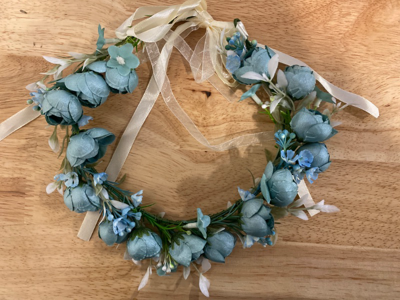 Photo 3 of Floral Fall Wedding Bridal Camellia Flower Crown BohoHeadpiece Flower Girl Halo Maternity Photo Props FL-27 (Blue)