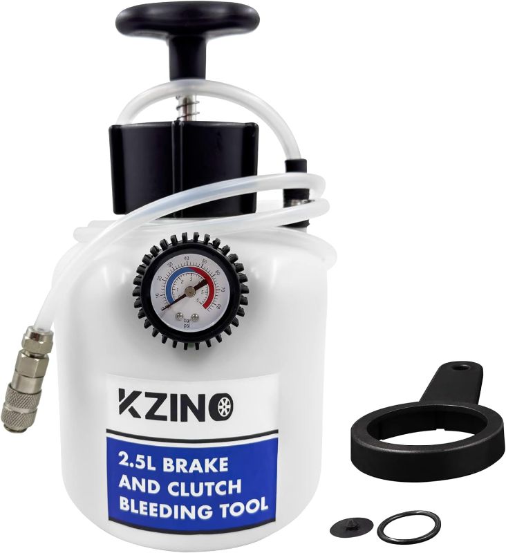 Photo 1 of KZINO 2.5L Vacuum Brake Bleeder Kit, One Person Manual Brake Bleeder with Hand Pump, Manual Pump Operation Brake Fluid Pressure Bleeding Kit with Hose and European Adapter 