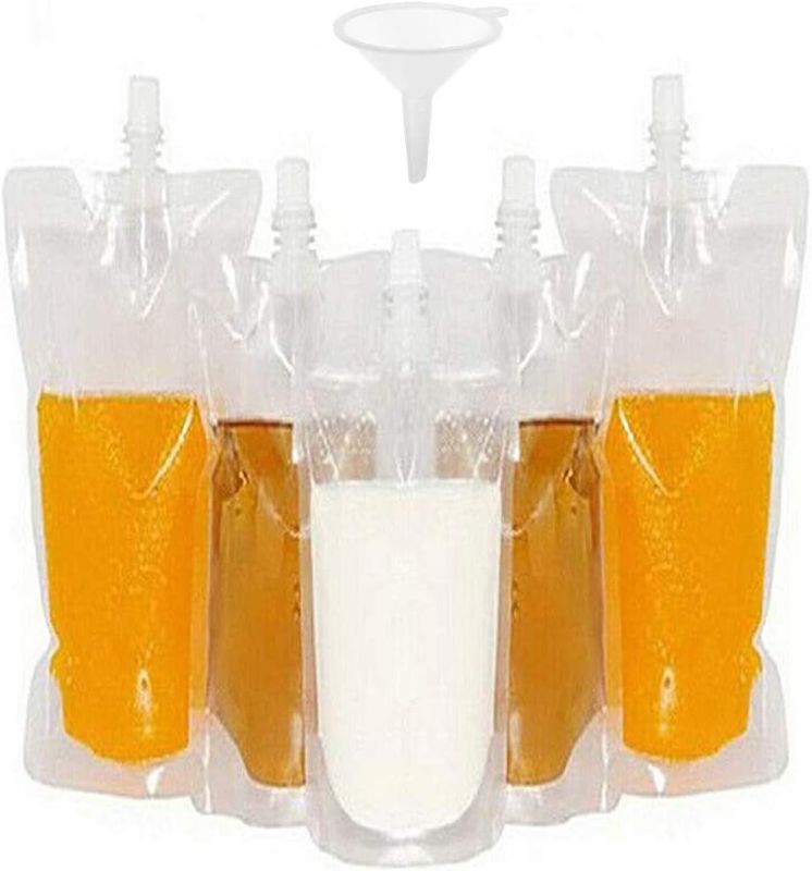 Photo 1 of 50 beverage bags, transparent smoothie bag container, heavy-duty hand-held leak-proof and sealable beverage bag, 8.4oz for frozen juice beverage bottles, a plastic funnel (250ml)