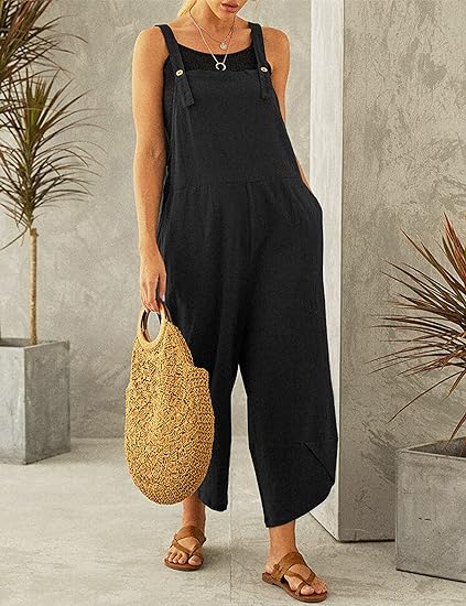 Photo 2 of Uaneo Womens Cotton Adjustable Casual Summer Bib Overalls Jumpsuits with Pockets-size XL