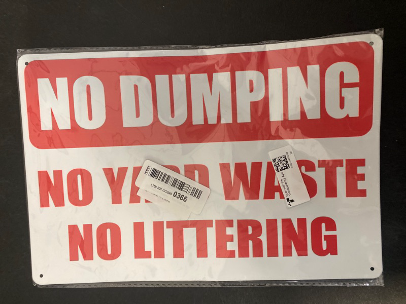 Photo 2 of NINGFEI Metal Sign No Dumping No Yard Waste No Littering 8 x 12 Inch Sign Pre-Drilled Holes Vintage Tin Sign