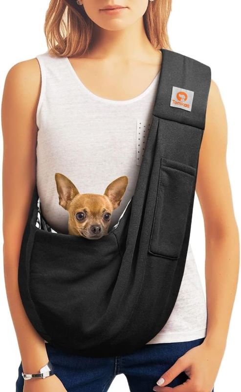 Photo 1 of TOMKAS Dog Sling Carrier for Small Dogs Puppy (Black, Unajustable Strap & Classic Pocket)