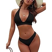 Photo 1 of Womens High Cut Bikini Sets Halter Cheeky Swimsuit Deep V Neck Sexy Two Piece Bathing Suits