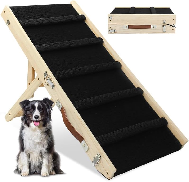 Photo 1 of Dog Ramp Portable Folding,39.4" Long Dog Stairs Pet Ramp 5 Adjustable 11.8" to 26.7" Non-Slip Truck Car Ramp Stairs Step Ladder for Pet Car Bed Couch Sofa (Black)