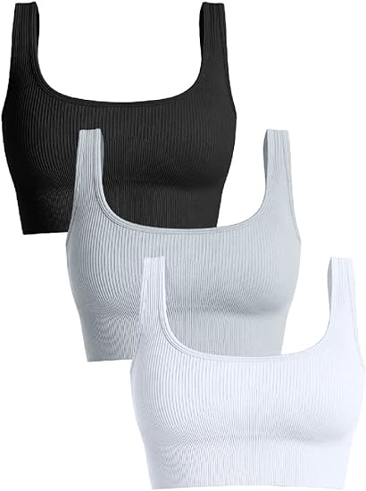 Photo 1 of Women's 3 Piece Medium Support Tank Top Ribbed Seamless Removable Cups Workout Exercise Sport Bra- Size S