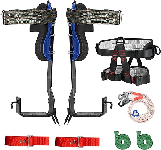 Photo 1 of Tree Climbing Spikes, with Upgrade Adjustable Climbing Belt and Rope, 304 Stainless Steel Tree Climbing Gear 2 Gears for Climbing Trees, Outdoor Jungle Survival, Picking Fruit, Sports