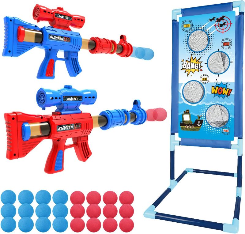 Photo 1 of  Shooting Game Toy for Age 6, 7, 8,9,10+ Years Old Kids, Boys - 2pk Air Guns & Shooting Target & 24 Foam Balls - Ideal Gift - Compatible with Toy Guns