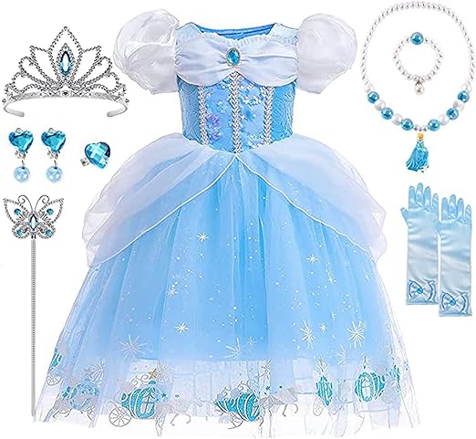 Photo 1 of TOLOYE Princess Costumes for Girls, Cinderella Dress Up Clothes with Accessories for Birthday Party Halloween Cosplay -size 2-3 yr toddler 