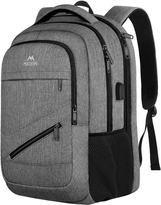 Photo 1 of MATEIN Travel Laptop Backpack, 17 inch Business Flight Approved Carry on Backpack, TSA Large Travel Backpack for Men Women with USB Charger Port & Luggage Sleeve, Durable College Rucksack Bag, Grey