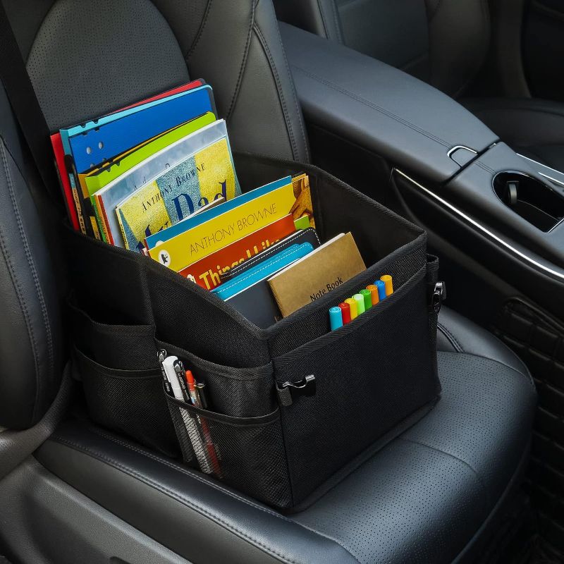 Photo 2 of Car Organizer, Car Storage Organizer with Detachable Divider, Car Seat Organizr for Kids With Multi-Pockets &Handles, Small Car Organizer for Car Front Seat, Backseat, Passenger Seats, Car Middle Seat