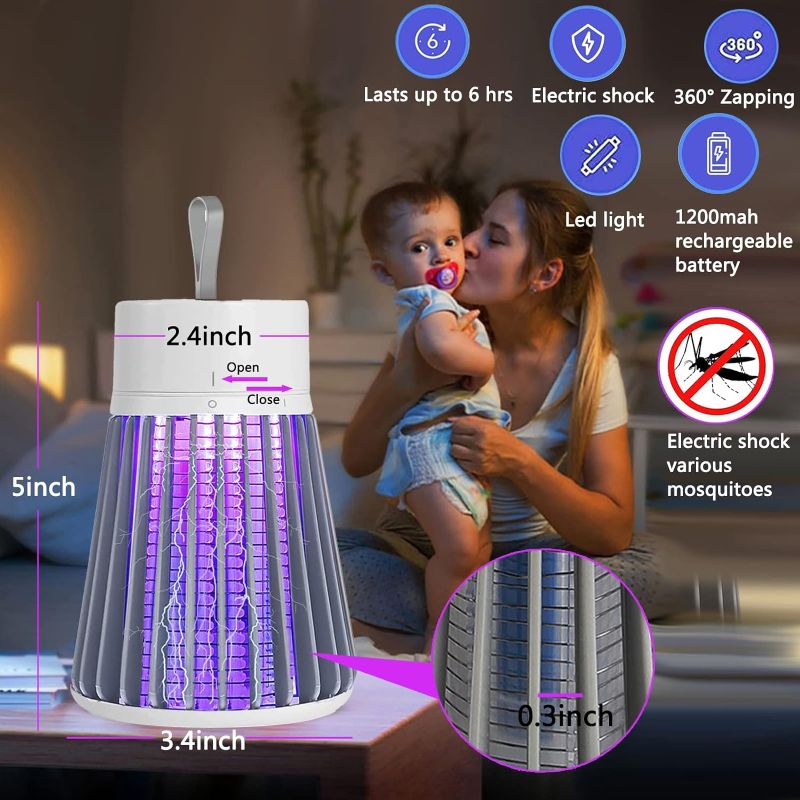 Photo 2 of Qremove Bug Zapper,Electric Mosquito Zapper Portable Camp Mosquito Killer Rechargeable Indoor Bug Zapper Outdoor Mosquitoes Light with Hanging Loop,USB LED Purple Light Trap Backyard Camping Using