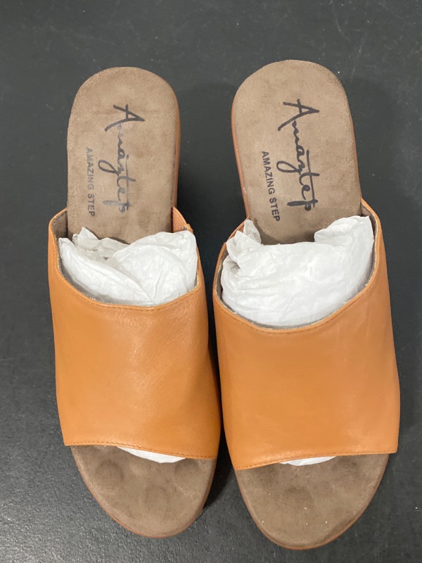 Photo 3 of Women's Platform Wedge Leather Sandal Open Toe Slip On Walking Comfortable Slide Sandals for Summer Dressy Casual-size 8.5