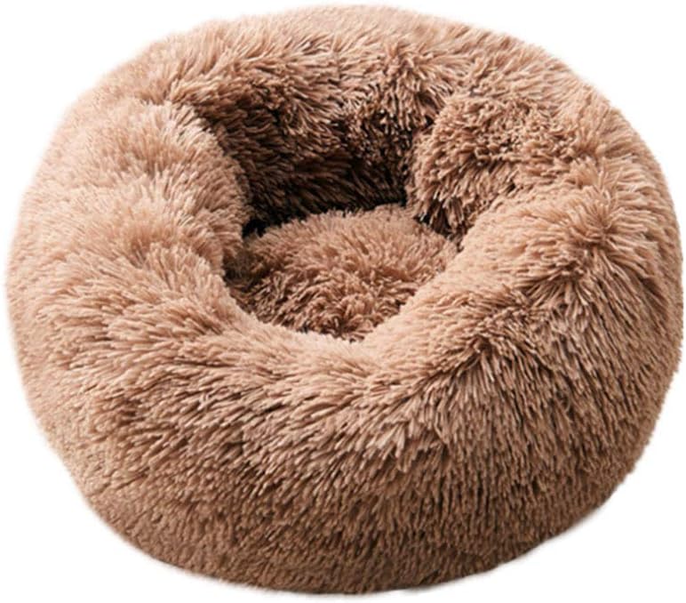 Photo 1 of BODISEINT Modern Soft Plush Round Pet Bed for Cats or Small Dogs, Mini Medium Sized Dog Cat Bed Self Warming Autumn Winter Indoor Snooze Sleeping Cozy Kitty Teddy Kennel (20'' D x 8'' H, Coffee)