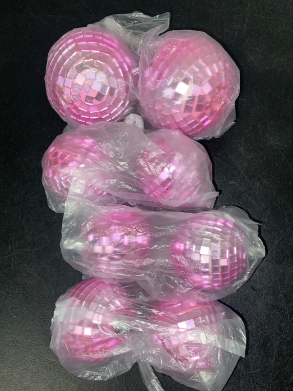 Photo 2 of 6 packs of 2 Pieces Disco Mirror Balls Hanging Ball for 50s 60s 70s Disco DJ Light Effect Party Home Decoration Stage Props School Festivals Party Favors and Supplies 4 Inch (4inch, Pink) 