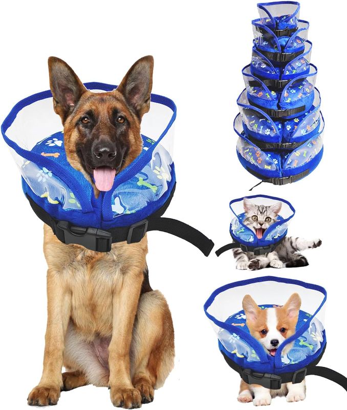 Photo 1 of Soft Inflatable Dog Cone Alternative After Surgery for Small, Medium and Large Cats Dogs Donut Cones with Extended Anti Licking Baffle Chewing, Pet Donuts Collar wit- Size XL