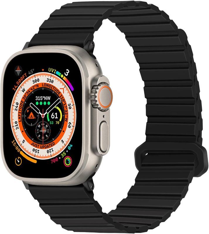 Photo 1 of Tasikar Black Silicone Magnetic Watch Band for Apple Watch Ultra 2, 42mm-49mm