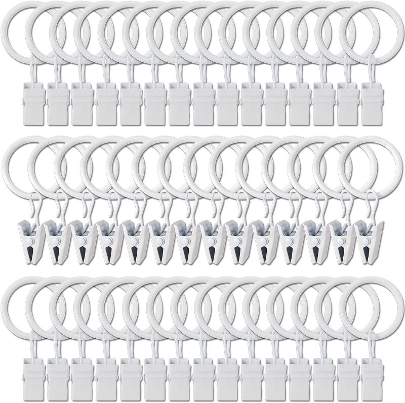 Photo 1 of  44 Pack Metal Curtain Rings with Clips, Curtain Hangers Clips, Drapery Clips with Rings, Drapes Rings 1 in Interior Diameter, Fits Diameter 5/8 in Curtain Rod, Rustproof White